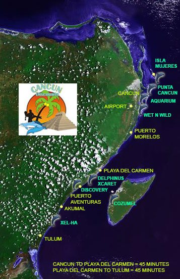 Cancun Dolphin Swim Map - Map of Dolphin Swims in Cancun