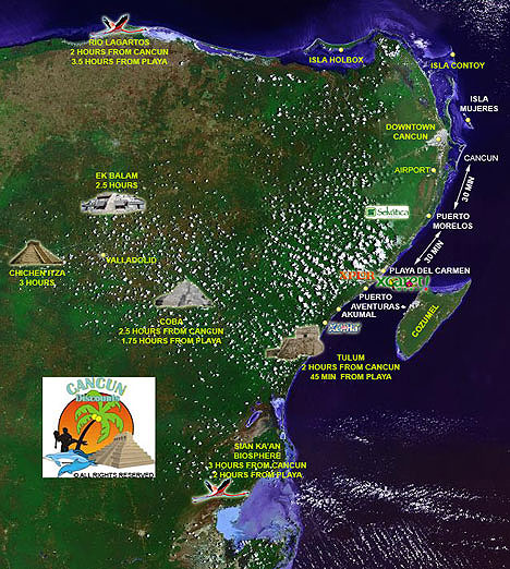 Map of Riviera Maya and Cancun Attractions